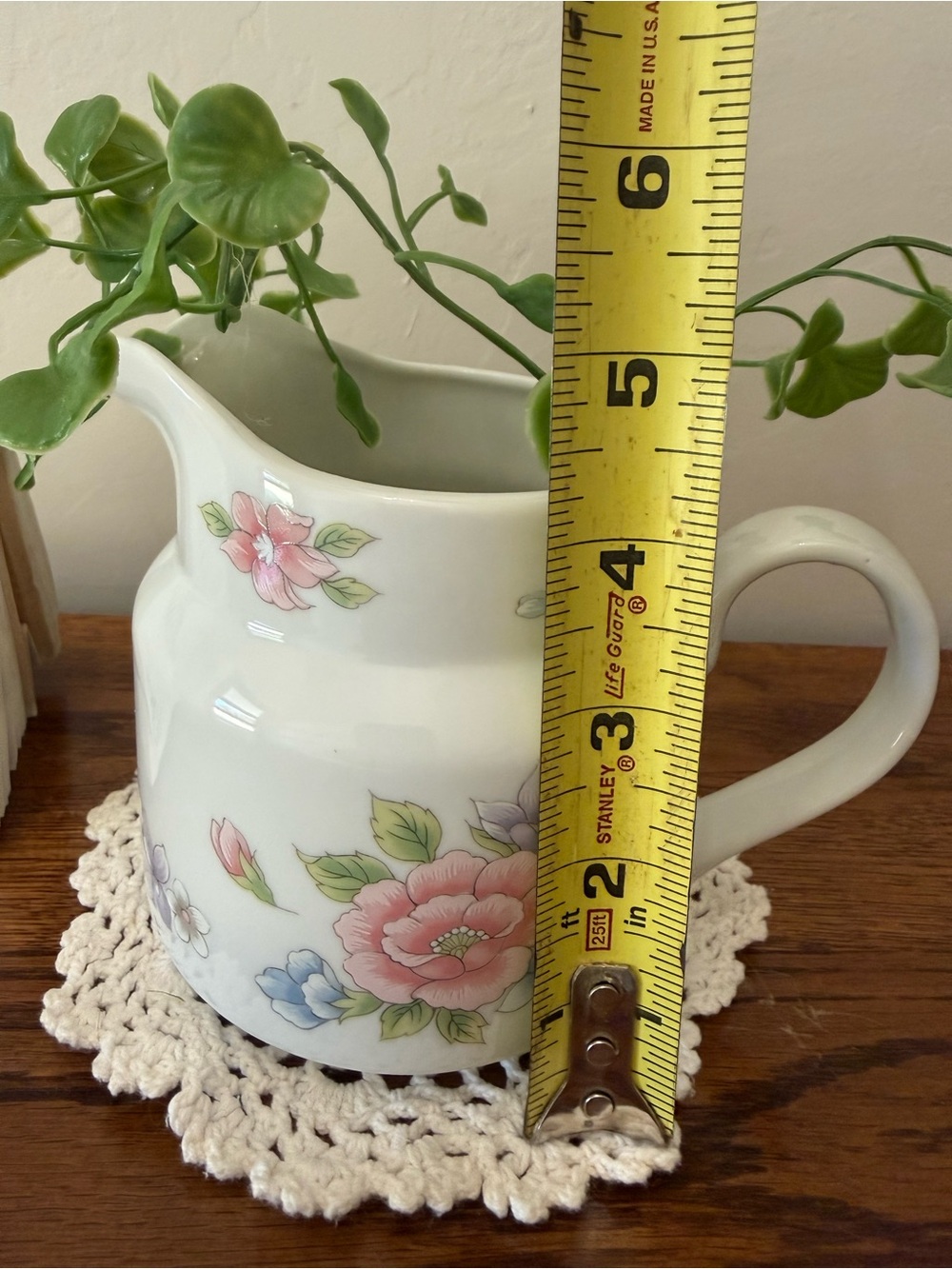 Vintage Floral Pitcher – 4" Tall, Cottagecore Charm - Picture 3 of 7
